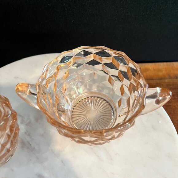 Pink Depression Glass Cubist Jeanette Mid Century MCM Sugar and Creamer - Picture 7 of 10